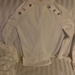 Chic Cream Button-Accent Women's Long Sleeve Top